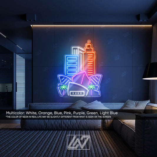 Skyscrapers of the City Neon Sign, Urban Skyline LED Wall Art, Modern Cityscape Light, Futuristic Downtown Decor, Aesthetic Night City Neon
