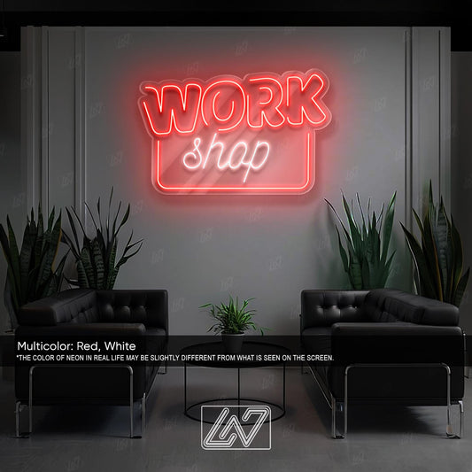 Workshop LED Neon Sign Wall Light, Industrial Style Decor for Garage, Studio, Maker Space or DIY Room, Bold Crafting Area Sign