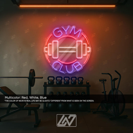 Gym Club LED Neon Sign Wall Light, Bold Motivational Fitness Decor for Home Gym, Workout Room or Training Studio Ambience