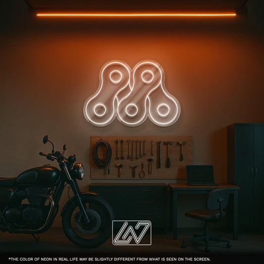 Bike Chain LED Neon Sign Wall Light, Industrial Cycling Decor Accent for Garage, Shop, Studio or Modern Urban Interior Lighting