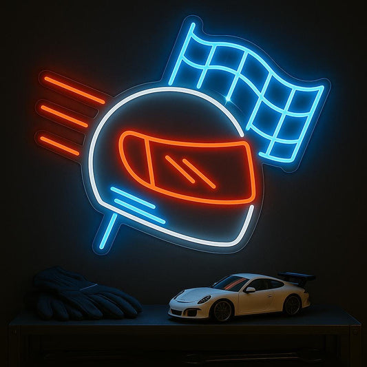 Helmet LED Neon Sign - Cool Wall Light for Garage, Biker Bar, Workshop or Man Cave, Perfect Gift for Motorbike and Racing Lovers