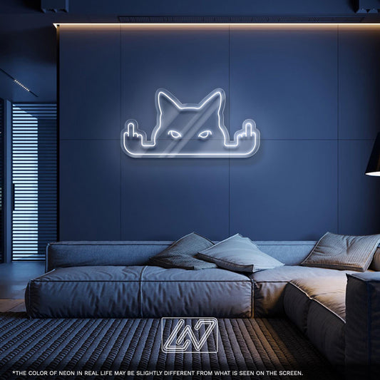 F*ck Cat LED Neon Sign – Funny rebellious room decor for cat lovers, teens or gamers, bold statement piece with attitude