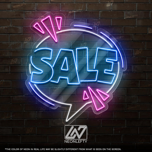 Sale Neon Sign - Bold and attention-grabbing neon sign in comic style, perfect for shops, boutiques, markets, pop-up stores, event displays