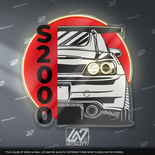 Honda S2000 Neon Sign - Rear car wall art of legendary JDM roadster, perfect for garage, man cave, tuner setup,driving enthusiast collection