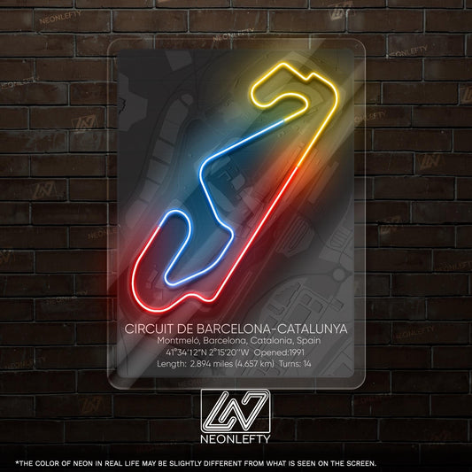 Barcelona-Catalunya Circuit Neon Sign - Famous Spanish Formula 1 track art for garage, man cave, gaming room or motorsport-inspired decor