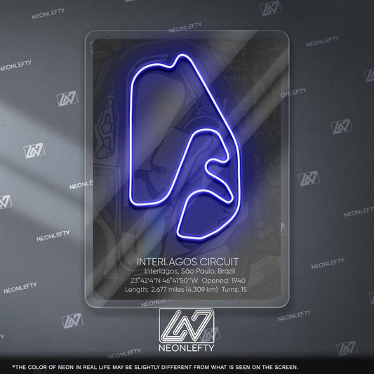Interlagos Circuit Neon Sign - Iconic Brazilian Formula 1 race track wall art, perfect for garage, man cave, motorsport or racing enthusiast