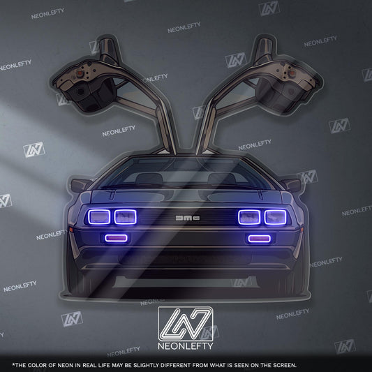 DeLorean DMC-12 Neon Sign – retro iconic time machine car wall decor for garage man cave 80s movie fan gift