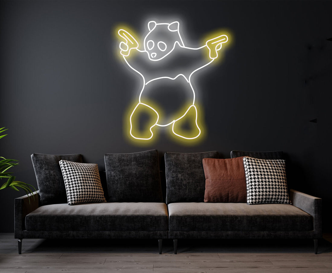 Panda - LED Neon Sign ,Animal sign, Panda light, Gangsta Panda with Guns, Home Decor Wall Decore, neon light , Birthday gift