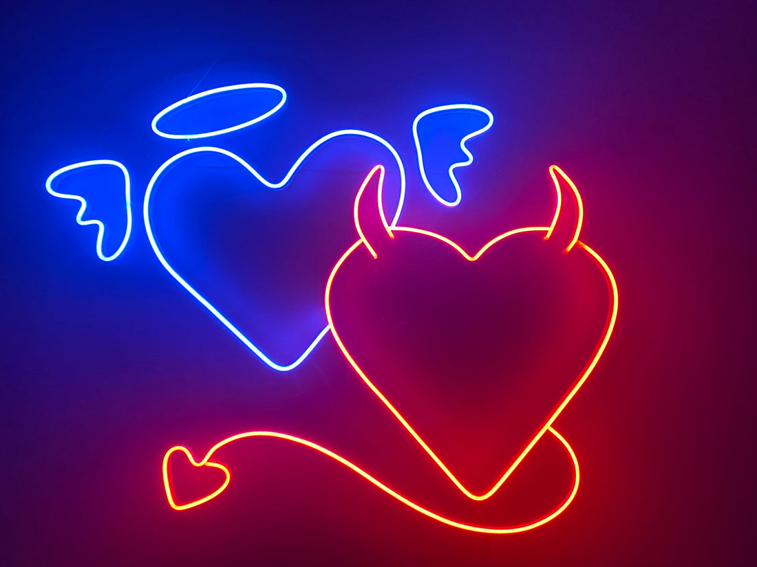 Angel and Devil Neon Sign - Custom Neon Sign, Angel and Demon, Led Neon Light, Heart Neon Sign, Wall Decor, Valentine's Day Gift