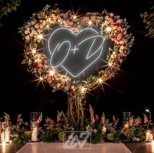 Custom Heart Initials Neon Sign, Wedding Neon Sign, Gift For Wedding, Wedding gift, Neon Sign Custom, LED Neon Sign, Flex Neon Wedding