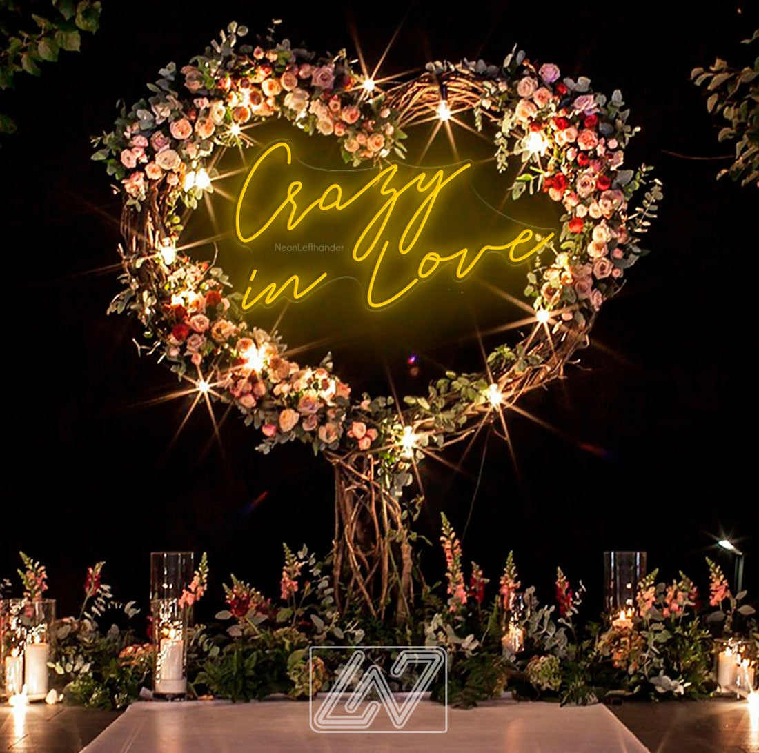 Crazy in Love - LED Neon Sign, Wedding Bride Party Decoration Event Neon Sign Lighting Wall Hanging