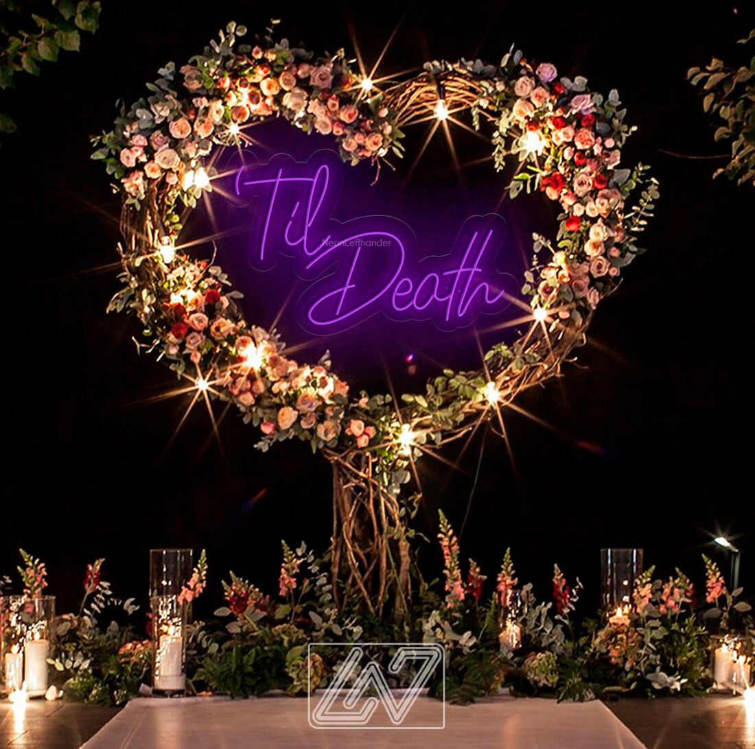 Til Death Neon Sign, Neon Sign Wedding, Custom Wedding Neon Sign, Personalized Family Last Name Neon Light, Wedding Gift, Rustic Decor Bar