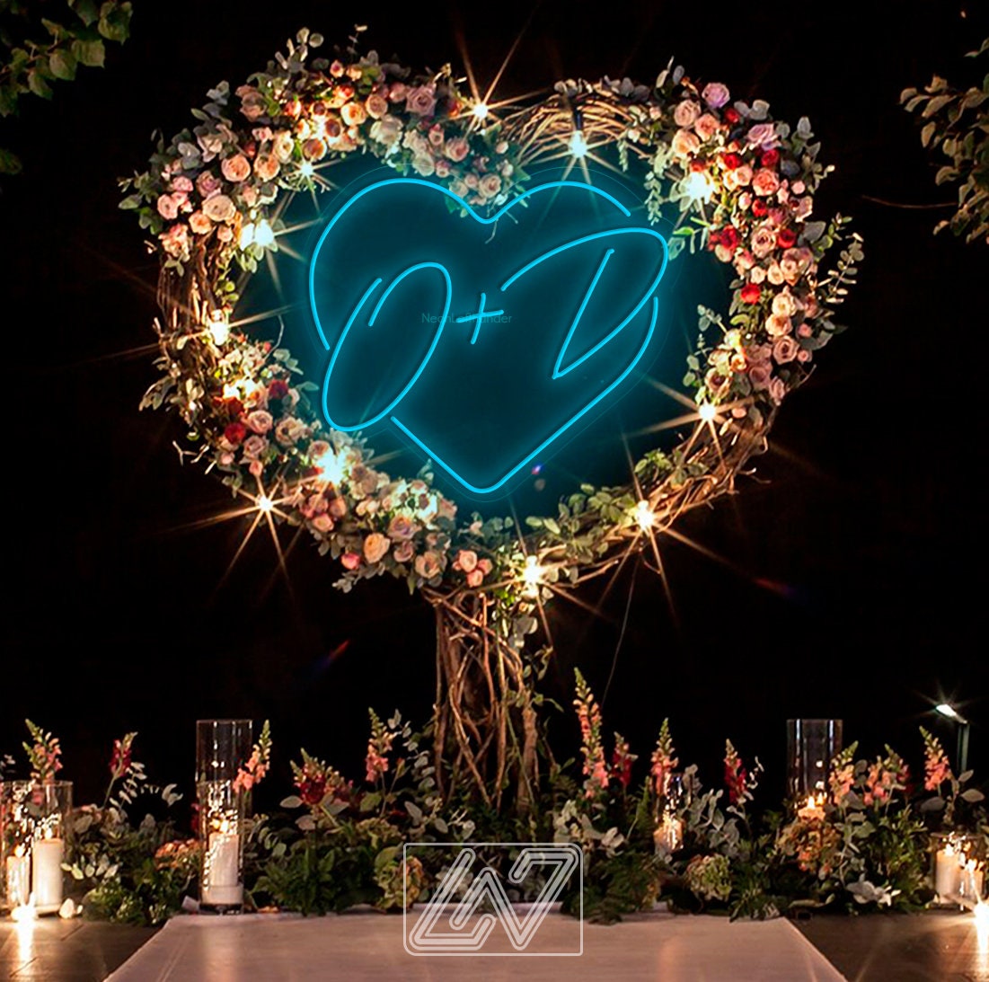 Custom Heart Initials Neon Sign, Wedding Neon Sign, Gift For Wedding, Wedding gift, Neon Sign Custom, LED Neon Sign, Flex Neon Wedding