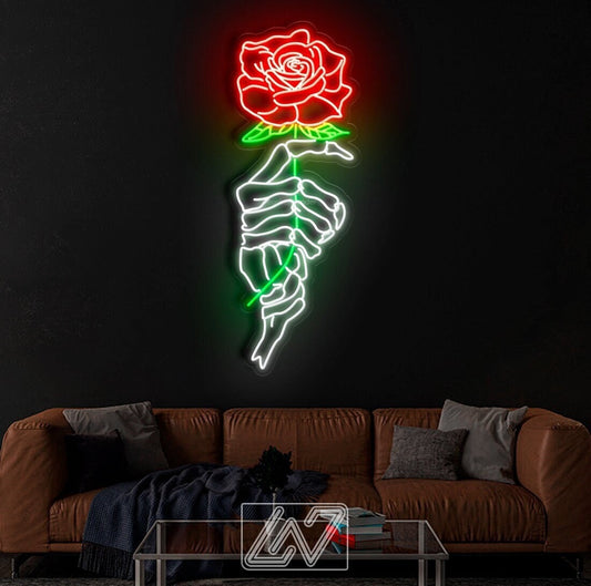 Skeleton & Roses/Halloween Decor,Escape Room Signage,Neon Bar Sign,Home Bar Pub Signs,Led Neon Light,Front Yard Party Decoration, Wall Decor