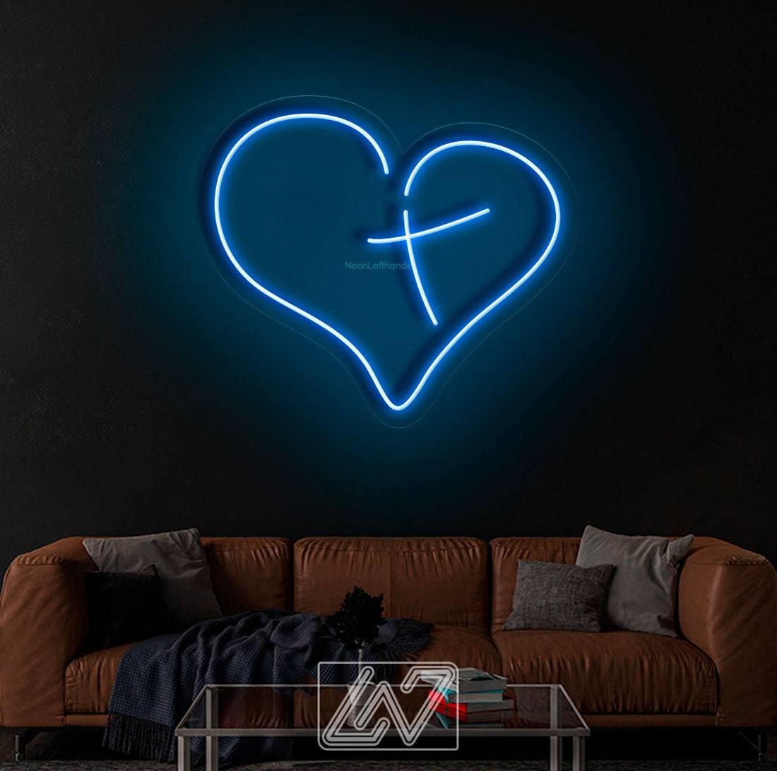 Christian heart neon sign, heart cross, Christian, Custom neon sign.