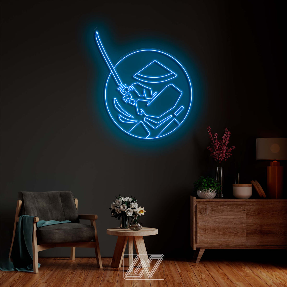 The Samurai - LED Neon Sign, cartoon Neon Sign, Сartoon Character, Neon Game Zone,cartoon led sign,japanese neon sign, gamer wall art