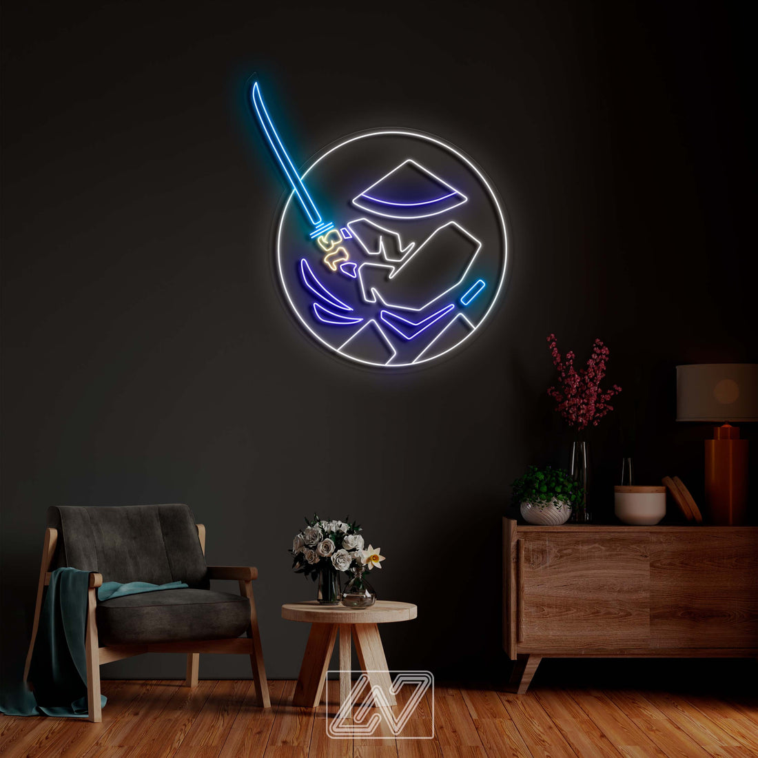 The Samurai - LED Neon Sign, cartoon Neon Sign, Сartoon Character, Neon Game Zone,cartoon led sign,japanese neon sign, gamer wall art