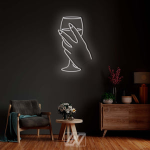 Glass of wine - LED Neon Sign,Hand neon sign, Custom Sexy Woman Decor,Wine Neon light sign, LED Lady Neon light Wedding Personalized romance