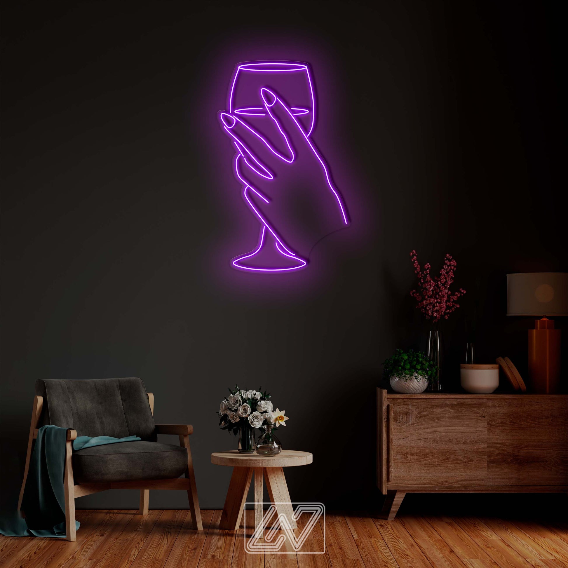 Glass of wine - LED Neon Sign,Hand neon sign, Custom Sexy Woman Decor,Wine Neon light sign, LED Lady Neon light Wedding Personalized romance