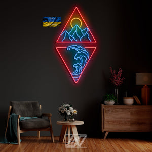 Set "Mountains, Sun and Waves in a Triangle" - LED Neon Sign-mountains-sun-custom neon sign-gift-wall decor-game room-sign wall art