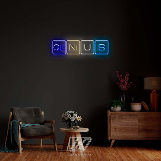 Genius - LED Neon Sign, Vibe Neon Sign, Inspiration Neon Sign, Neon Sign Bedroom, Funny Neon Sign, Inspiration Quote Led Sign