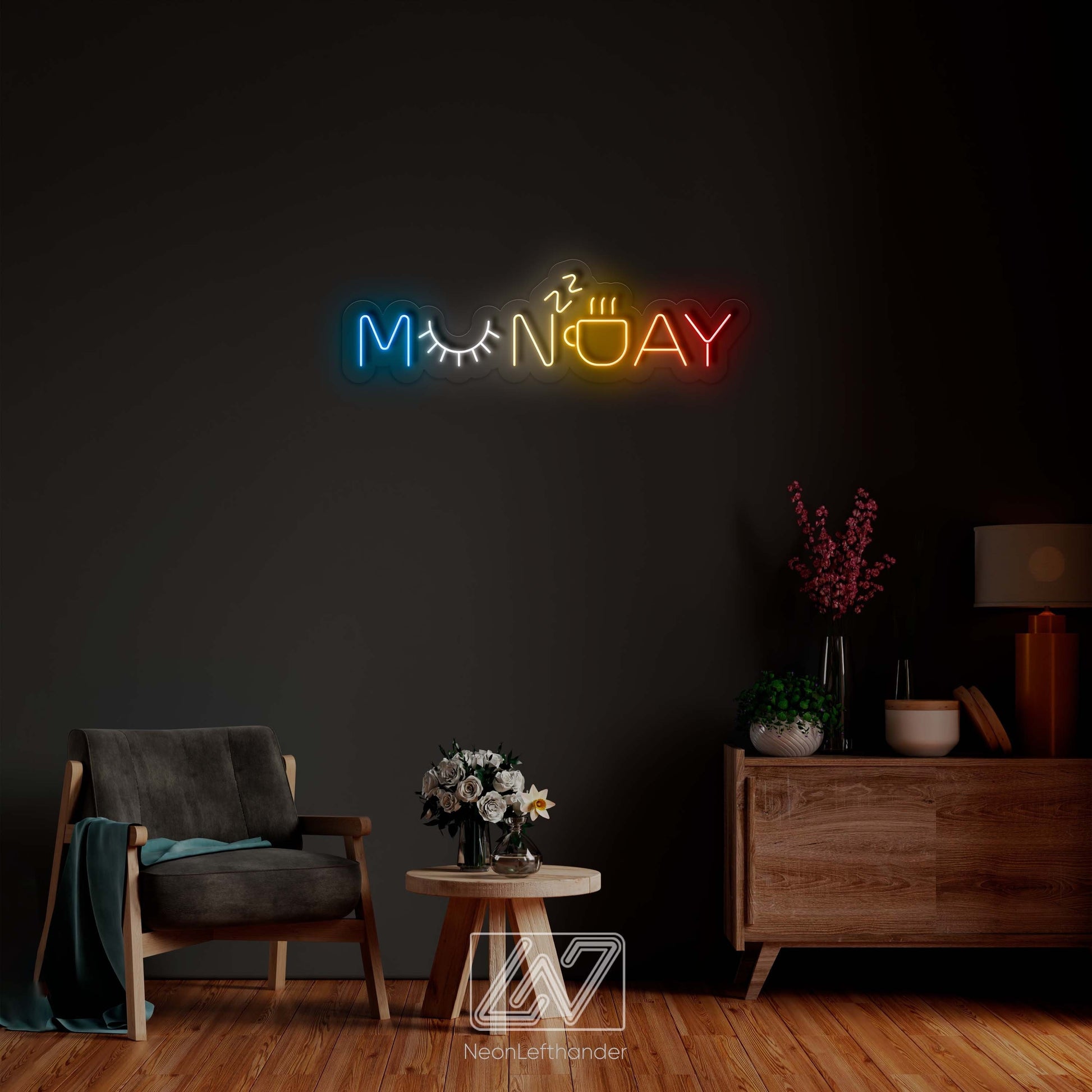 Monday - LED Neon Sign, Vibe Neon Sign, Less Monday More Coffee, Neon Sign Bedroom, Funny Neon Sign, Positive Neon Sign