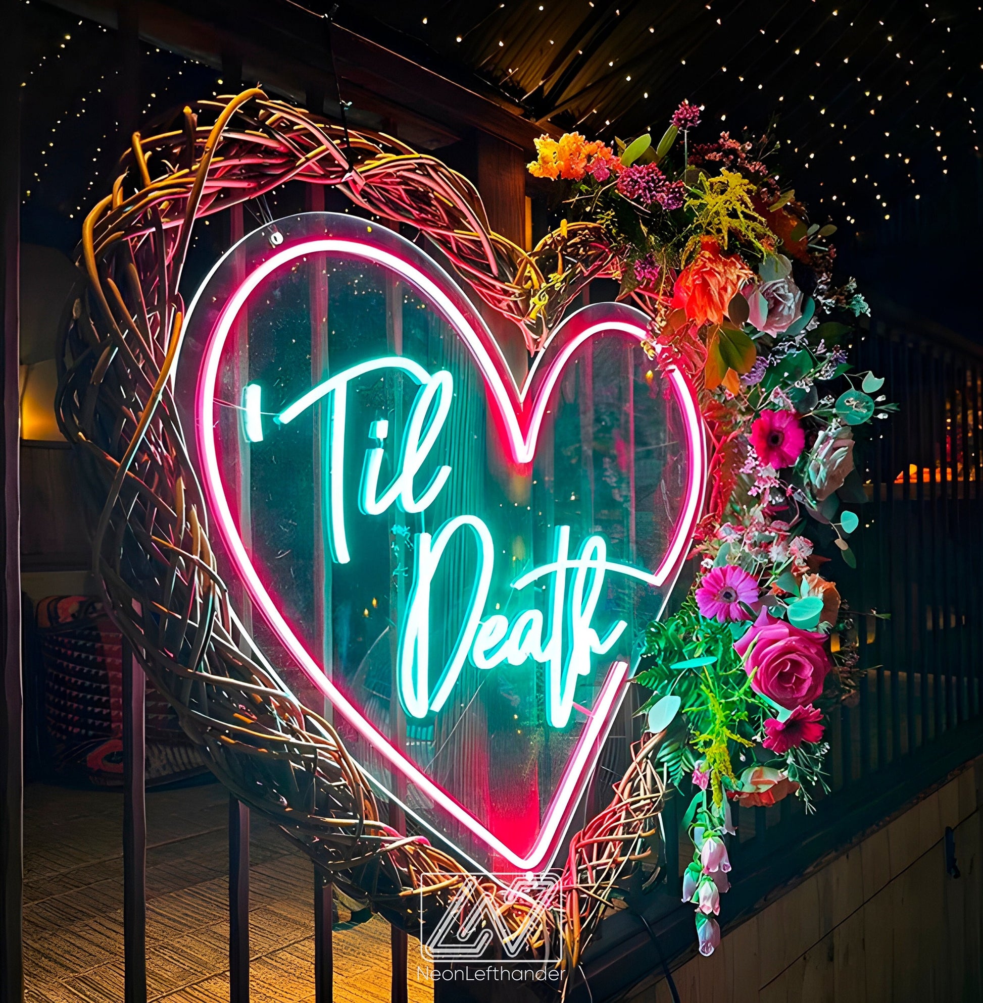 LED neon &quot;Till Death&quot; sign in Heart. Great decor for your wedding