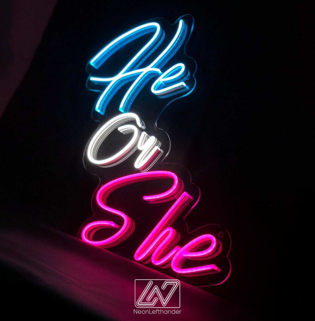 He or She - LED Neon Sign, Gender Party, Gender Reveal Party Neon Sign, Birthday Backdrop Sign, Event Decor, Backdrop Decorations