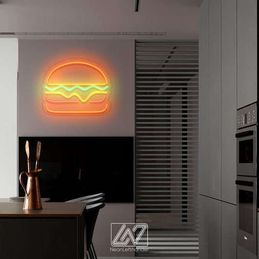 Burger - LED Neon Sign, Custom Food Neon Sign, Fast Food Shop LED Sign, Hamburger Shop Art,  Fast Food Shop Wall Decor