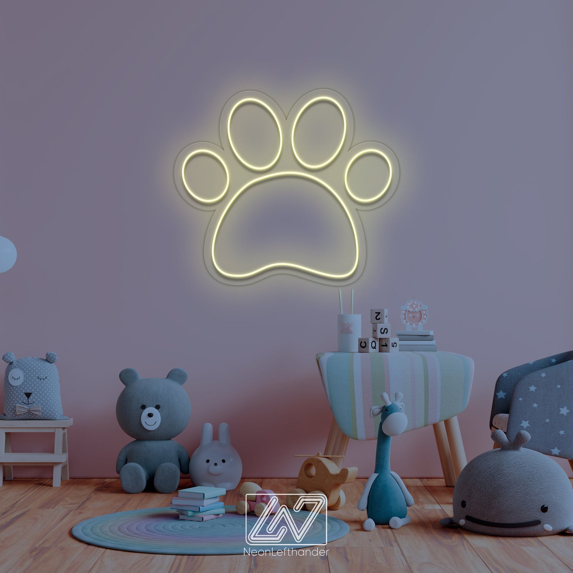 Paw - LED Neon Sign, Animal Neon Sign, Dogs Paw Neon Light, Custom Cats Paw Led Sign, Gift for Pet Lover