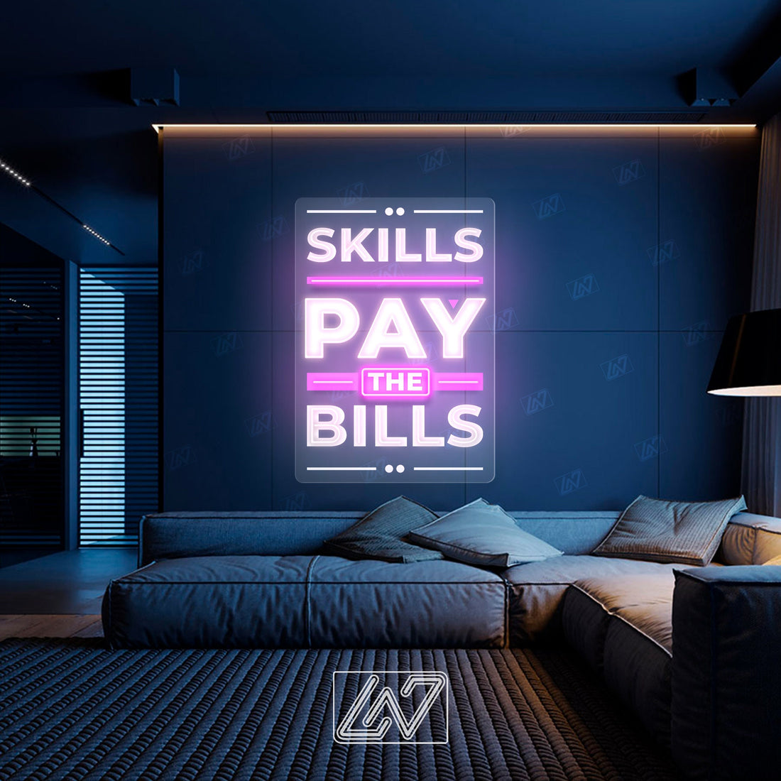 Skills Pay The Bills - LED Neon Sing with UV Print, Inspiration Neon Sign, Neon Sign Bedroom, Motivation Quote Led Sign