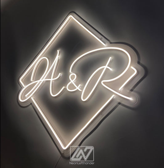 Custom Rhombus Initials Neon Sign, Wedding Neon Sign, Wedding Decor, Custom Neon Sign, Wedding Ceremony, Circle Neon Sign, Bar Led Neon Sign