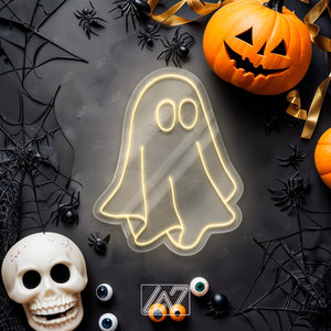 Ghost - LED Neon Sign, Spooky Halloween, Custom Neon Sign, Cute Ghost Sign, Spooky LED Sign, Ghost Wall Sign, Halloween Wall Decor