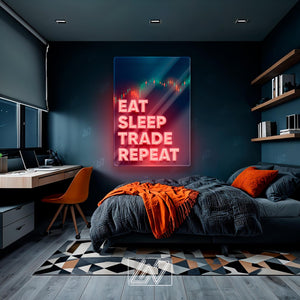 Eat Sleep Trade Repeat - LED Neon Sign with UV Print, Trader Bedroom sign, Crypto neon sign, Trading Neon, Crypto & Financial Stock Exchange