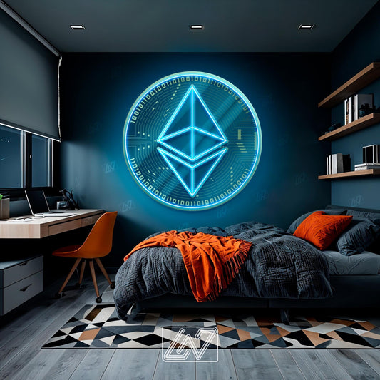 Ethereum - LED Neon Sign with UV Print, Bedroom neon sign, Crypto neon sign, Neon Lights, Crypto