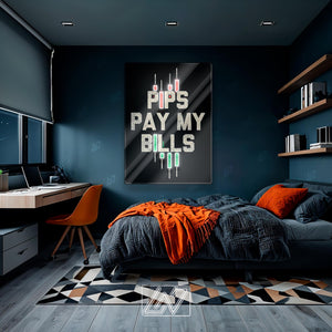 Pips Pay My Bills - LED Neon Sign with UV Print, Trader Bedroom neon sign, Crypto neon sign, Trading Neon, Crypto & Financial Stock Exchange