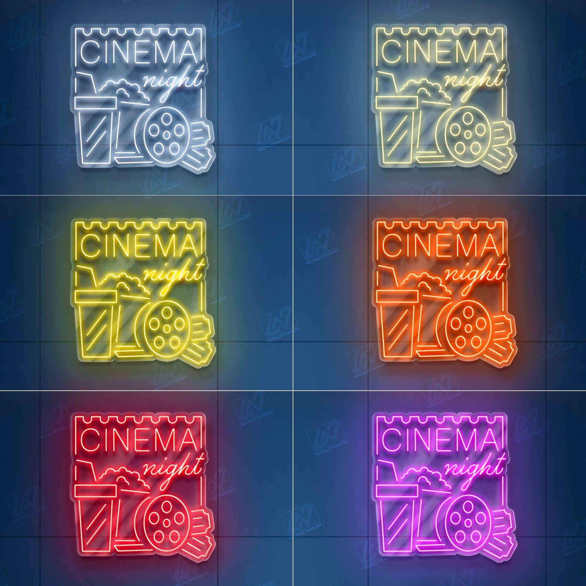 Cinema Night- LED Neon Sign, Movies Wall Decor, TV Show Led Neon Sign, Decor for Kids Room, Sport Signs