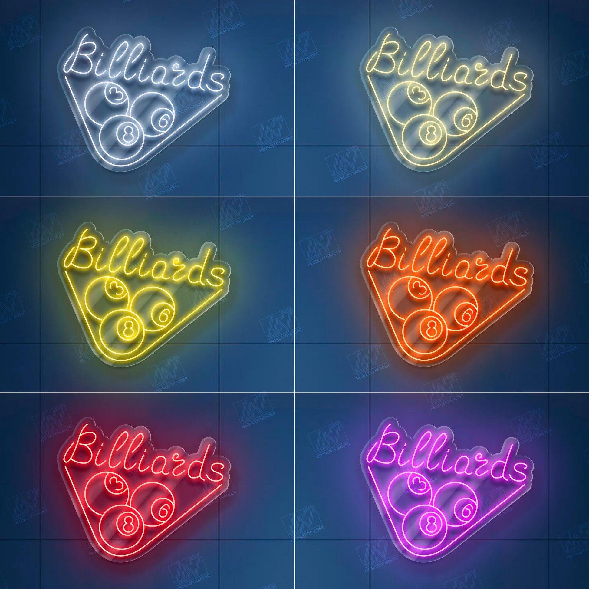 Billiards - LED Neon Sign, Cue Sports Wall Decor, Sport Led Neon Sign, Decor for Kids Room, Sport Signs