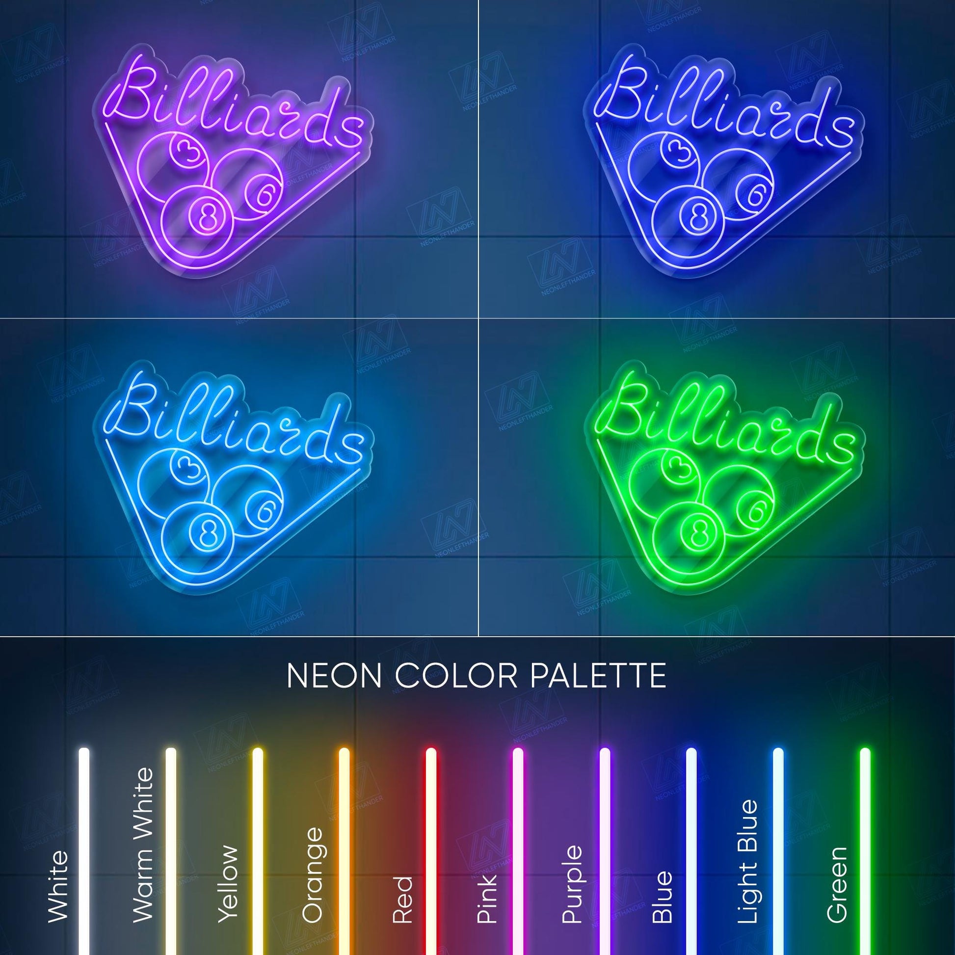 Billiards - LED Neon Sign, Cue Sports Wall Decor, Sport Led Neon Sign, Decor for Kids Room, Sport Signs