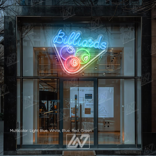 Billiards - LED Neon Sign, Cue Sports Wall Decor, Sport Led Neon Sign, Decor for Kids Room, Sport Signs