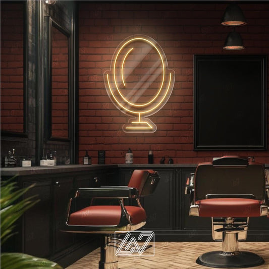 Mirror - LED Neon Sign, Decor for Barbershop, Hair Salon, Grooming Studio, Scissors Neon Sign Custom, Hair Beauty Salon, Haircutter