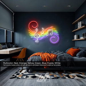 Neon Music Wall Sign LED Light, Colorful Musical Notes Decor, Treble Clef LED Sign, Rainbow LGBTQ Music Room Decor, Pride Music Wall Art