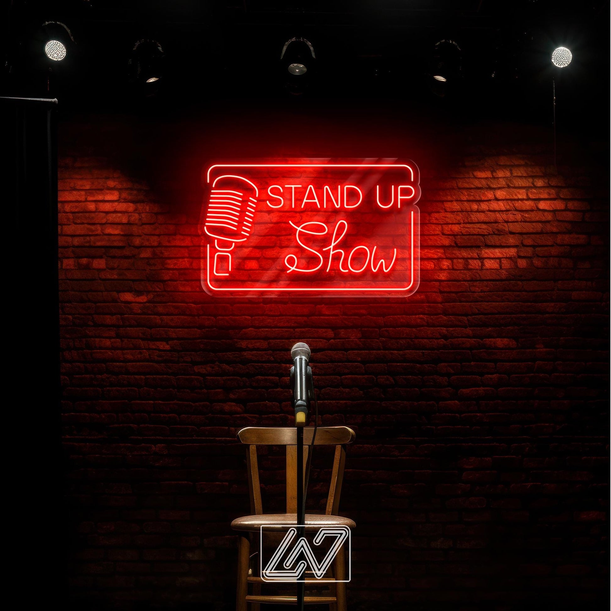 Stand Up Comedy Neon Sign, LED Show Light with Microphone, Funny Wall Decor for Comedy Club, Stage or Podcast Studio Room Art