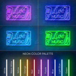 Live Music Neon Sign with Microphone and Saxophone, LED Wall Light for Bars, Music Venues, Jazz Clubs, Stage or Home Studio Decor