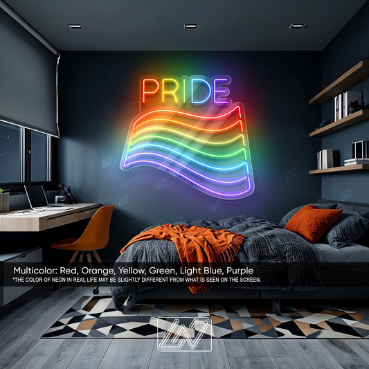 Pride Flag Neon Sign, LGBTQ Pride LED Light, Colorful Awareness Ribbon Wall Decor, Equality Symbol Neon Art, Pride Room Aesthetic
