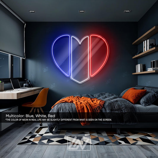 French Flag Heart Neon Sign, Tricolor LED Wall Light for Parisian Decor, France Pride Sign for Café, Bistro or Romantic French Room