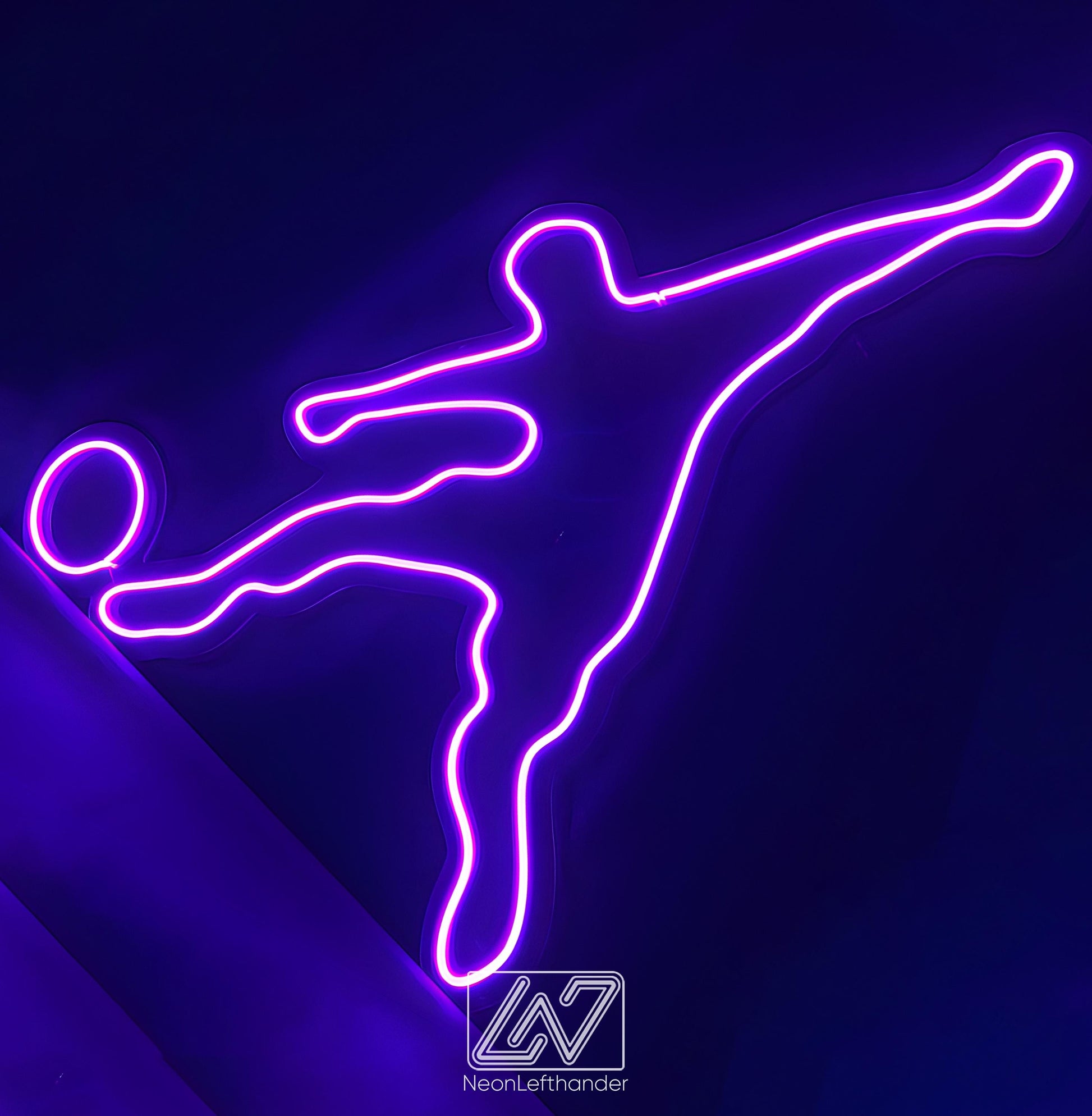 Soccer Player Led Neon Sign, Silhouette Wall Art , Minimalist Football Kick Decor for Boys Room, Sports Gym, Game Room or Man Cave