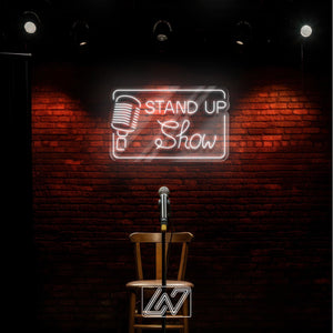 Stand Up Comedy Neon Sign, LED Show Light with Microphone, Funny Wall Decor for Comedy Club, Stage or Podcast Studio Room Art