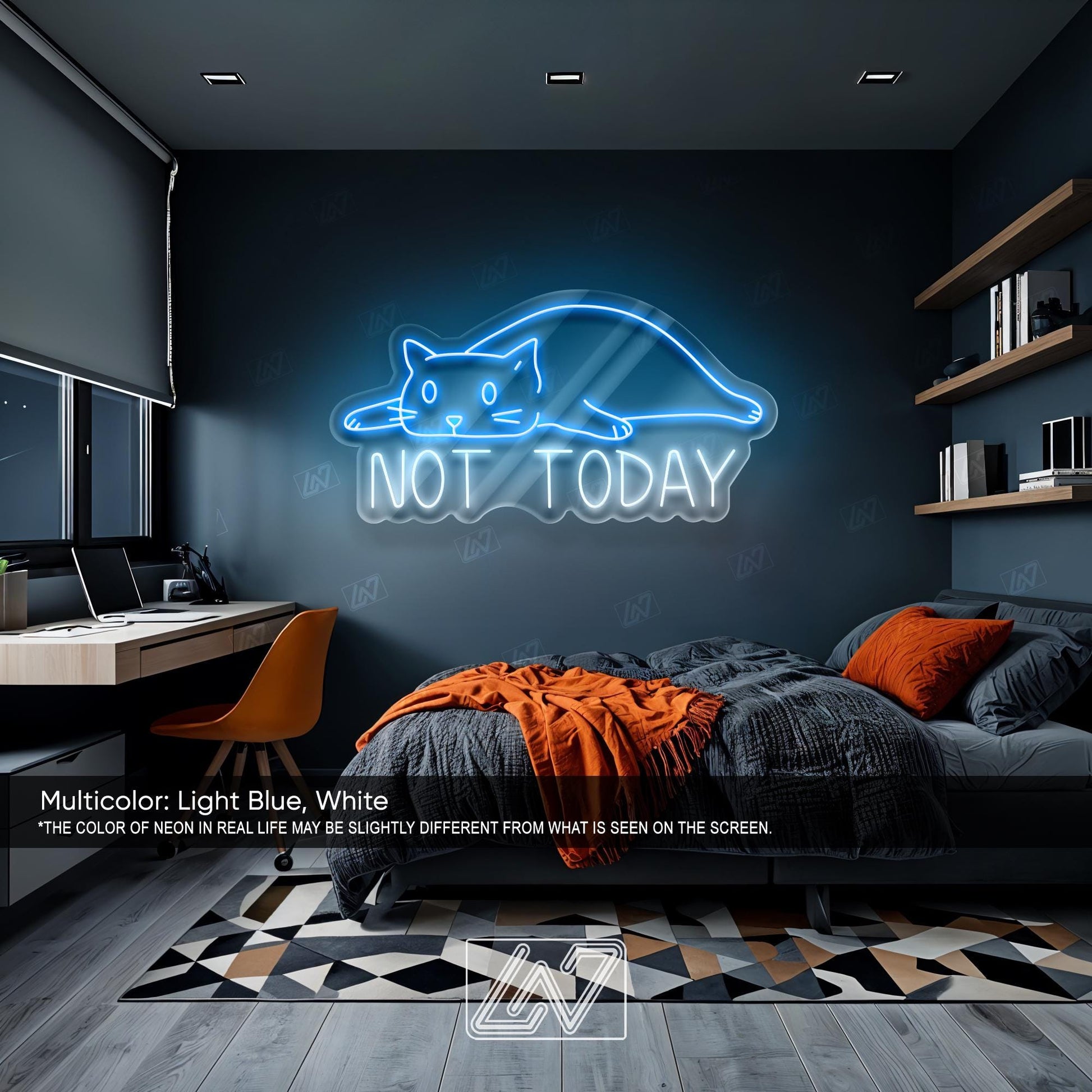 Not Today Lazy Cat - LED Neon Sign, Cute LED Wall Light for Cat Lovers, Funny Bedroom or Office Decor, Relax Mood Aesthetic Neon Art
