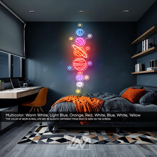 Solar System Neon Sign LED Wall Light, Colorful Planet Space Decor for Kids Room, Astronomy Lover Gift, Galaxy Themed Aesthetic Art